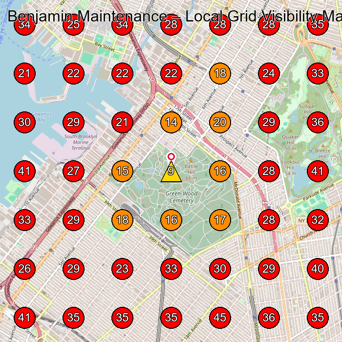 Benjamin Maintenance GeoGrid visibility map for Masonry Contractor in Brooklyn
